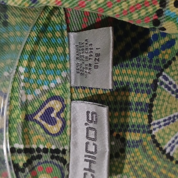 Chico's sz1(med) green abstract button up denim twill jacket - Picture 3 of 7